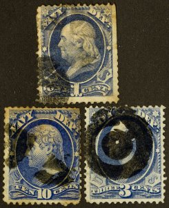 US Stamps # O35, 7, 40 Used F-VF Official Scott Value $110.00