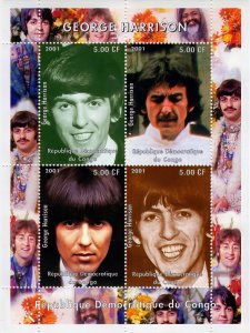 Congo 2001 GEORGE HARRISON (THE BEATLES) Souvenir Sheet Perforated MNH RARE !!!