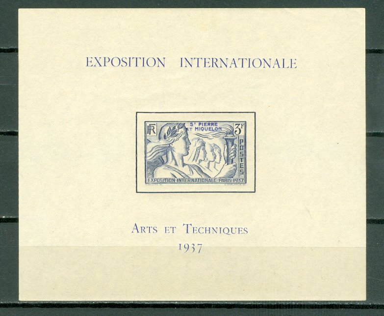 ST.PIERRE & MIQUELON EXPO 1937  #171 SOUV. SHEET ,MNH..$35.00