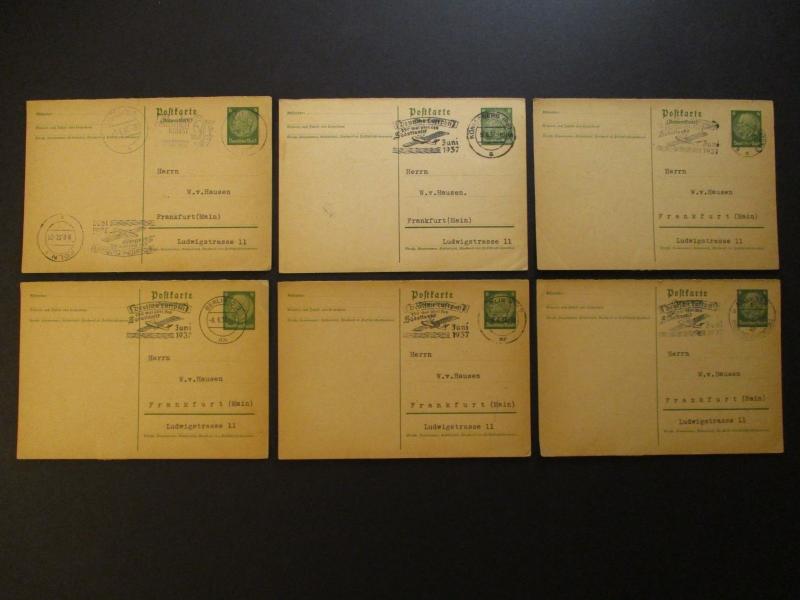 1937 Konigsberg to Frankfurt Germany Lot of 6 Airmail Cancel Postcard Covers