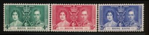 HONG KONG 151-153 MINT NH 1937 CORONATION KGVI