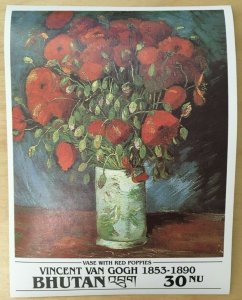 Butão 1992 - Arte de pinturas de Van Gogh - Folha de selo de lembrança - Sc...