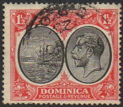 Dominica 1923 1½d black and scarlet used