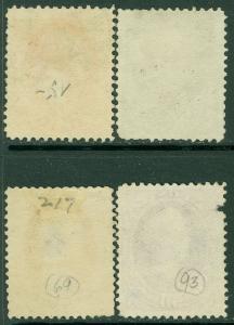 EDW1949SELL : USA 1887 Scott #214, 216-18 Used. Small faults. Catalog $382.00.