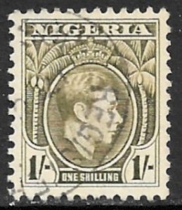 NIGERIA 1938-51 KGVI 1sh Olive Green Portrait Issue Sc 61 VFU