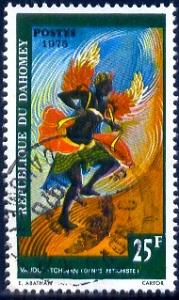 Folk Dance, Vaudou-Tchinan, Dahomey stamp SC#331 used