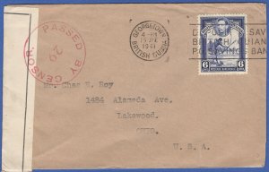 BRITISH GUIANA 1941 Scarce WWII Censored cover, Georgetown - USA, SG 311