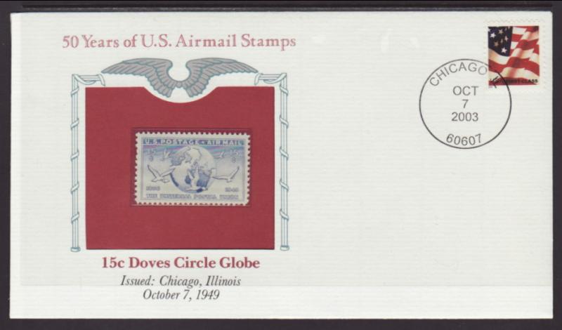US Doves Circle Globe 50 Years US Airmail Stamps Cover BIN