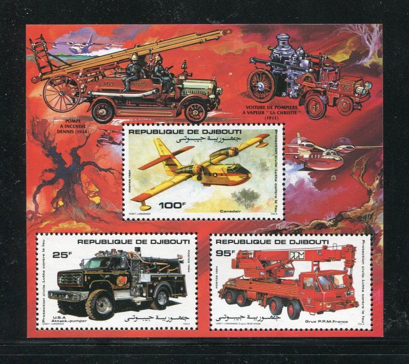 Djibouti perforated & imperforate + deluxe sheets MNH Fire Trucks 1984 x29972