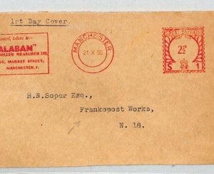 GB KGVI METER FDC 2½d Cover BALABAN SLOGAN Manchester 1950 Frankopost Works XE69