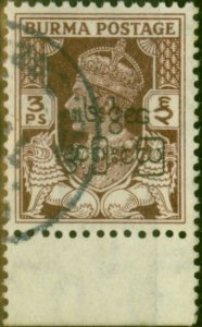 Burma 1947 3p Brown SG68Var Opt Inverted V.F.U