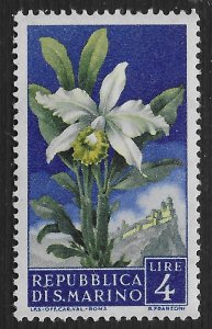 San Marino #397 4l Flowers - Orchid and View of San Martin ~ MHR