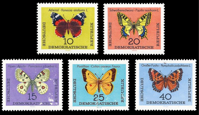 Germany DDR 1963 Sc 683-87 MNH Butterflies  small surface damage