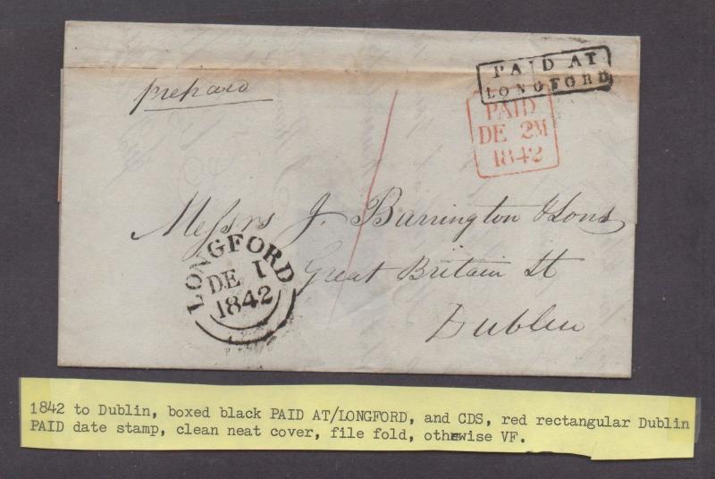 **Ireland Stampless Cover, 1842 Longford to Dublin, Contents