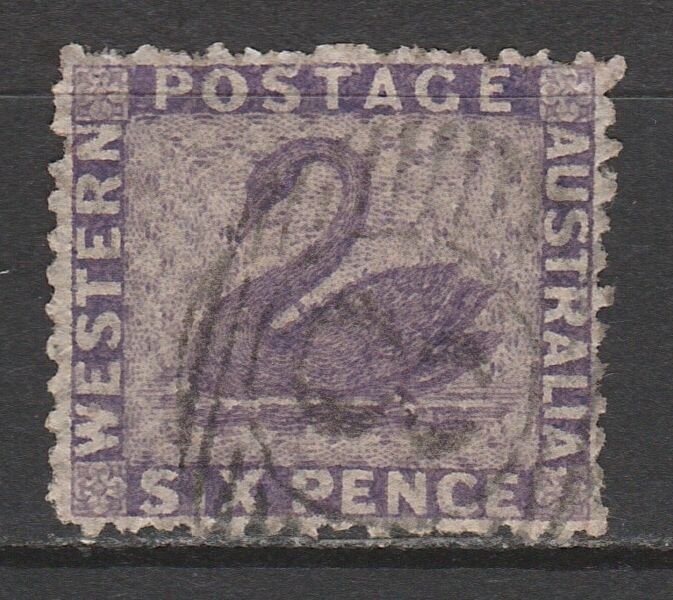 WESTERN AUSTRALIA 1863 SWAN 6D NO WMK PERF 13 USED 