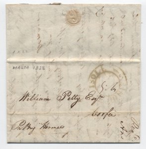 1822 Malta to Corfu stampless letter Isoli Ione marking [6521.210]