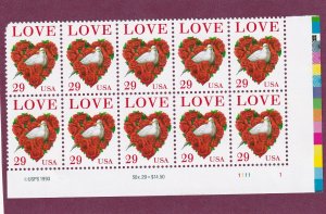 US 2814C MNH OG PLATE BLOCK OF 10, 1111-1