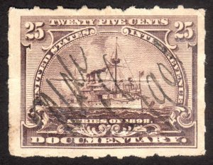 1898, US 25c, Documentary, Used, cut cancel, Sc R169