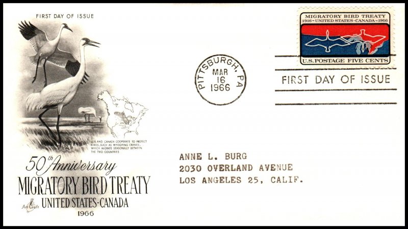 US 1306 Migratory Bird Treaty Artcraft Typed FDC