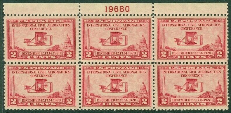 EDW1949SELL : USA 1928 Scott #649 Top Plate Block of 6. VF, Mint NH. Cat $17.50.