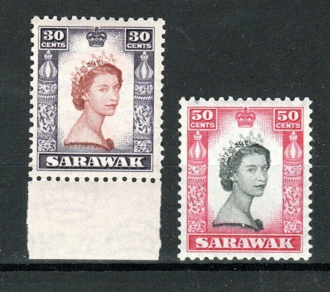 Sarawak 1955-59 30c and 50c Queen Elizabeth 11 MLH