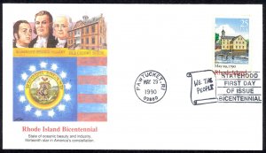 USA Sc# 2348 (Fleetwood) FDC (a) (Pawtucket, RI) 1990 5.29 Rhode Island 200th