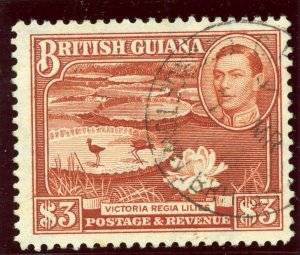 British Guiana 1945 KGVI $3 red-brown (p12½) very fine used. SG 319. Sc 241.