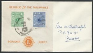 PHILIPPINES 1950 Lions mini sheet used on local cover......................11762