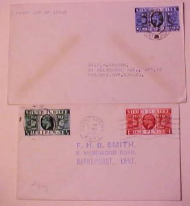 GREAT  BRITAIN  FDC 1937 APRIL 7 on 1/2d,1d,21/2d on 2 SMALL COVERS