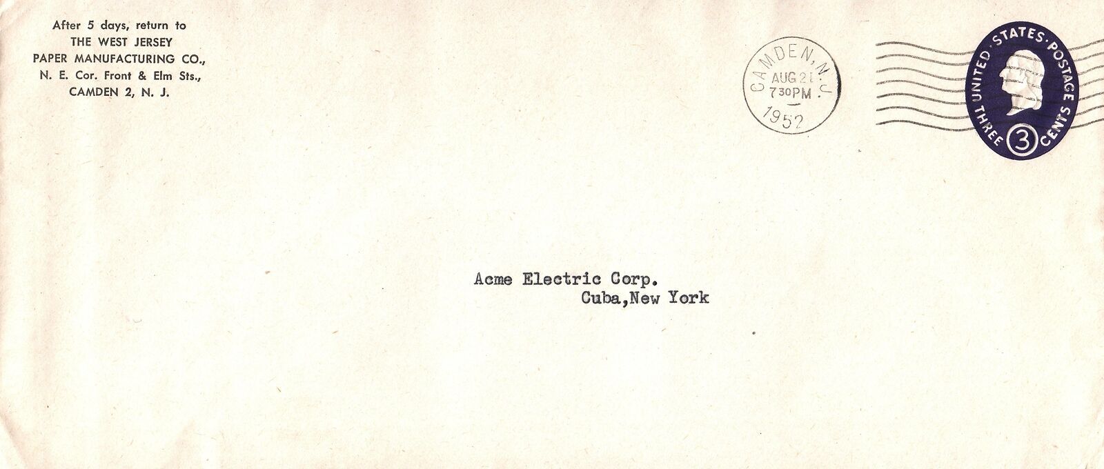 Vintage Company Stationery Corner Card West Jersey Paper Manufacturing