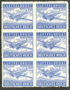 GERMANY 1942 JUNKERS 52 TRANSPORT PLANE Military Airmail BLOCK OF 6 Sc MC1a MNH