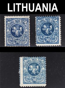 Lithuania Scott 42 THREE SHADES F to VF mint & unused no gum.