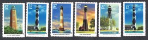 United States #3787-91, 3788a 37¢ Southeastern Lighthouses. Six singles. MNH