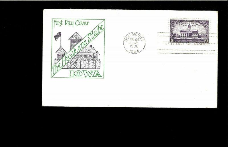 1938 FDC Iowa Territory Des Moines IA
