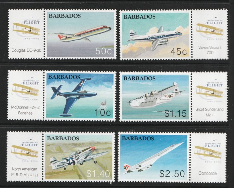 2003 Barbados Sc# 1051-56 - 100th Powered Flight Aircraft. MNH set Cv$9.50
