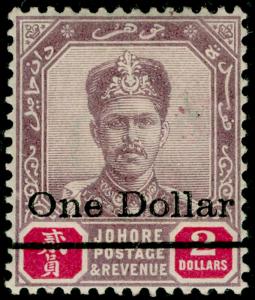 MALAYSIA - Johore SG57, $1 on $2 dull purple & carmine, M MINT. Cat £65.