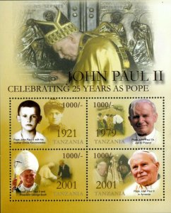 Tanzania 2005 - Pope John Paul II, 25 Years - Sheet of 4v - Scott 2365 - MNH