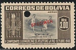 51040a - COLOMBIA -  SPORT: 1948 stamp overprinted SPECIMEN: ATHLETICS relay