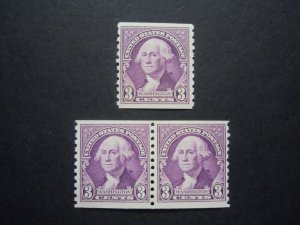 1932 #721 3c Washington Single & Pair MNH OG CV $11 Includes New Mounts