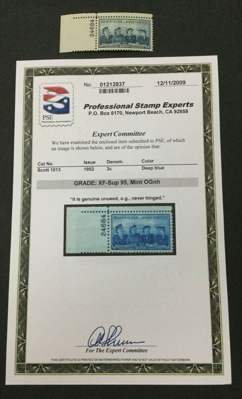 MOMEN: US #1013 MINT OG NH **PSE GRADED CERT XF-SUP 95** #31252