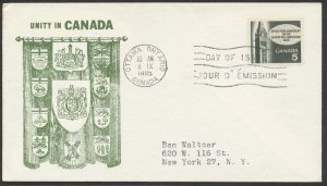 1965 #441 Inter-Parliamentary Union FDC, CachetCraft Coat of Arms Cachet, Ottawa