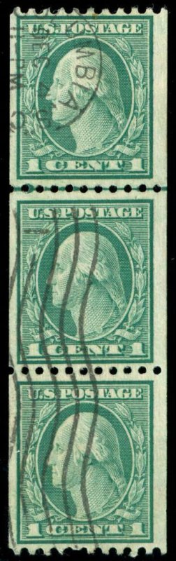 momen: US Stamps #448 Used Line Strip of 3 VF