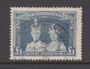Australia Sc 179a used 1938 £1 blue gray definitive on thin paper, light cancel