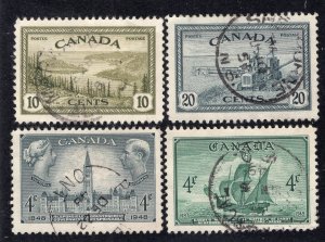 Canada 1946-49 Group of 4 Commemoratives, Scott 269, 271, 277, 282 used