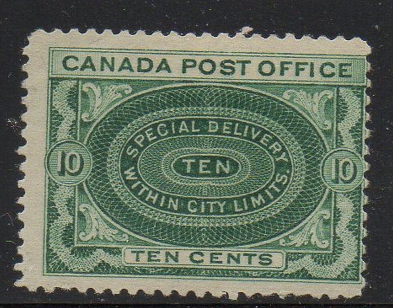 Canada Sc E1 1898 10 c blue green Special Delivery stamp mint