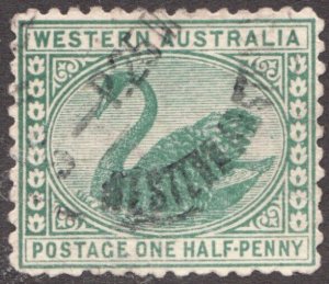 1910 Western Australia Sc #89 - Half Penny - Green Swan used stamp Cv$9.25