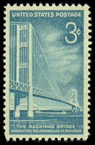 US Sc 1109 VF/Mint VLH - 1958 3¢ Mackinac Bridge