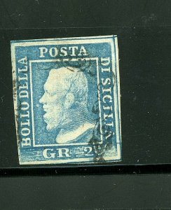 Italy-Sicily #13g (IT187) 2g blue, Ferdinand II, Used, FFVF, CV$120.00