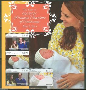 BEQUIA  2015 BIRTH OF PRINCESS CHARLOTTE OF CAMBRIDGE SHEET   MINT NH