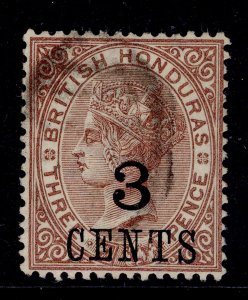 BRITISH HONDURAS QV SG26, 3c on 3d chestnut, FINE USED. Cat £120.